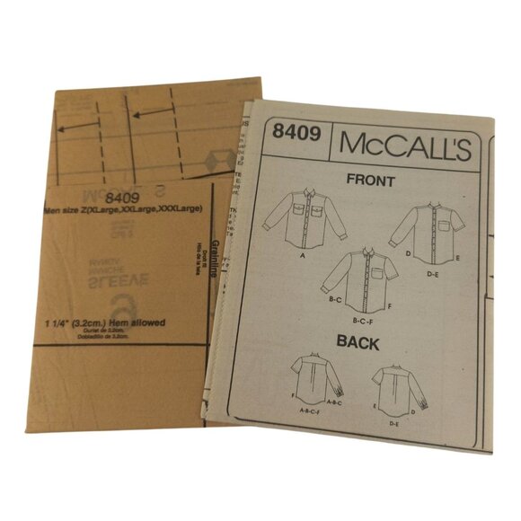 McCalls Sewing Pattern 8409 Mens Western Style Button-Up Shirts Size Z (Xlg-Xxl- - Picture 2 of 7